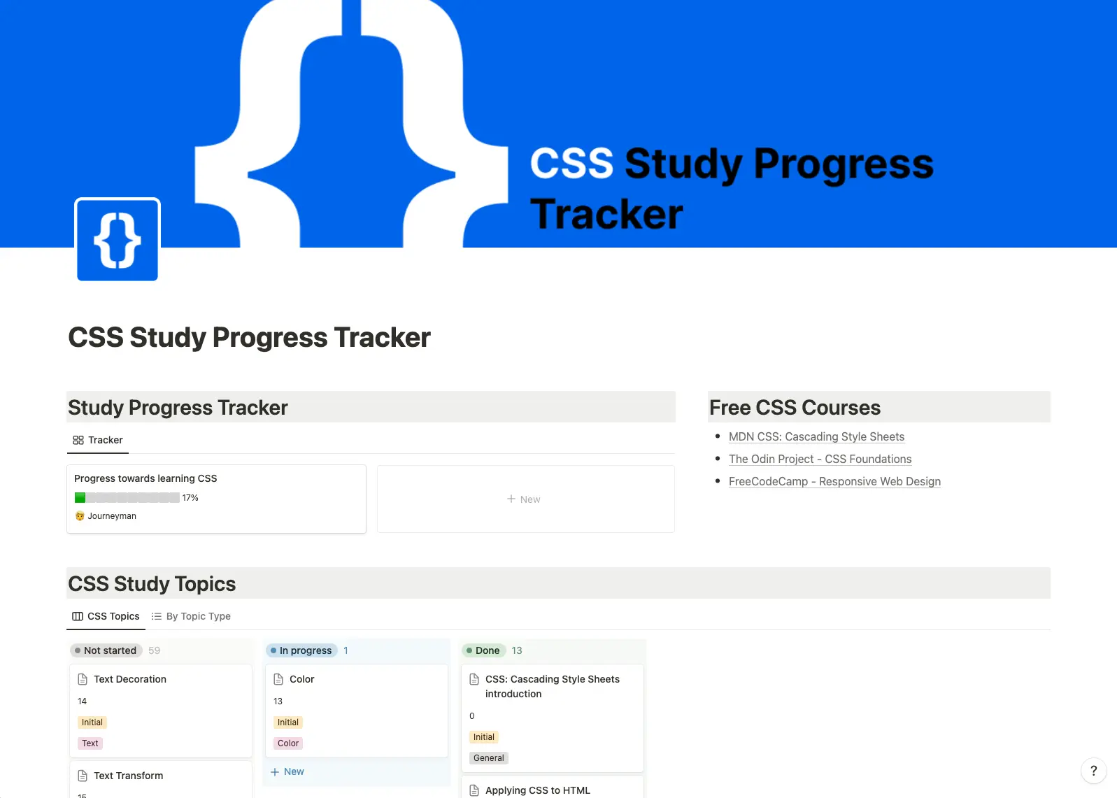 CSS Study Progress Tracker