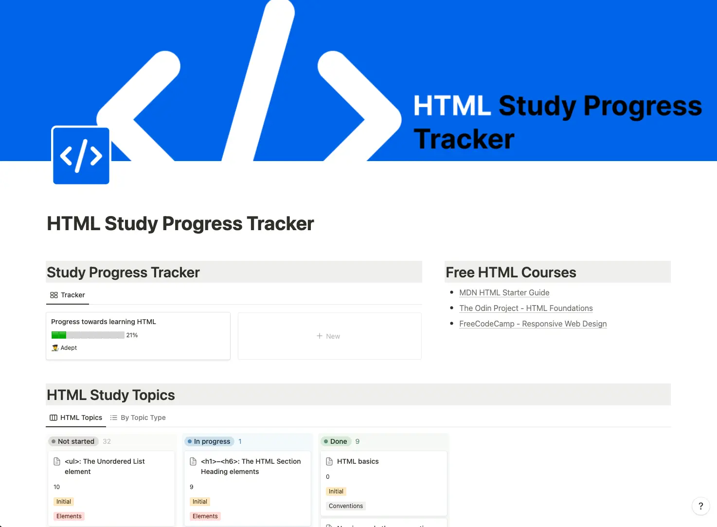 HTML Study Progress Tracker